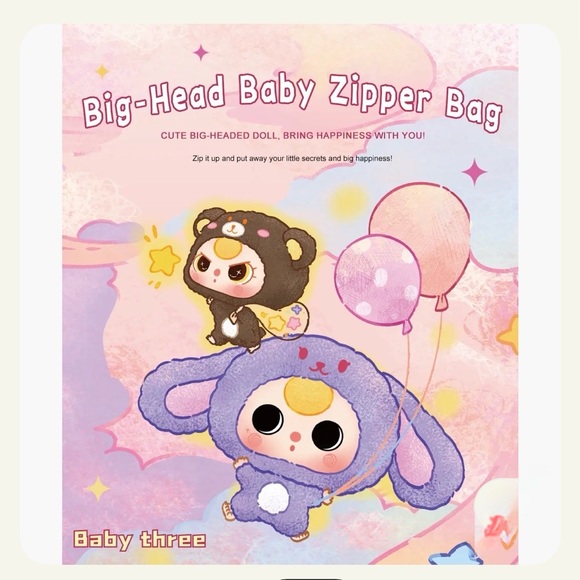 Baby Three Big Head Baby Zipper Bag • Full Case - 6 BLIND BOX - LARGE Plush🐣 - Picture 12 of 12